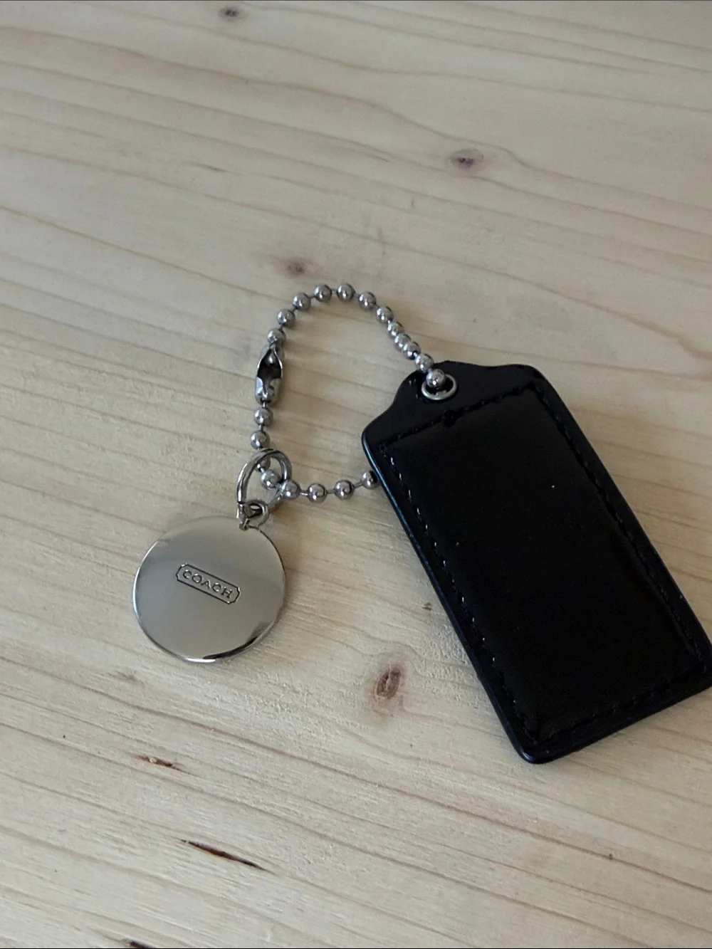 Coach Black Patent Leather Tag Keychain with Silver-Tone Charm